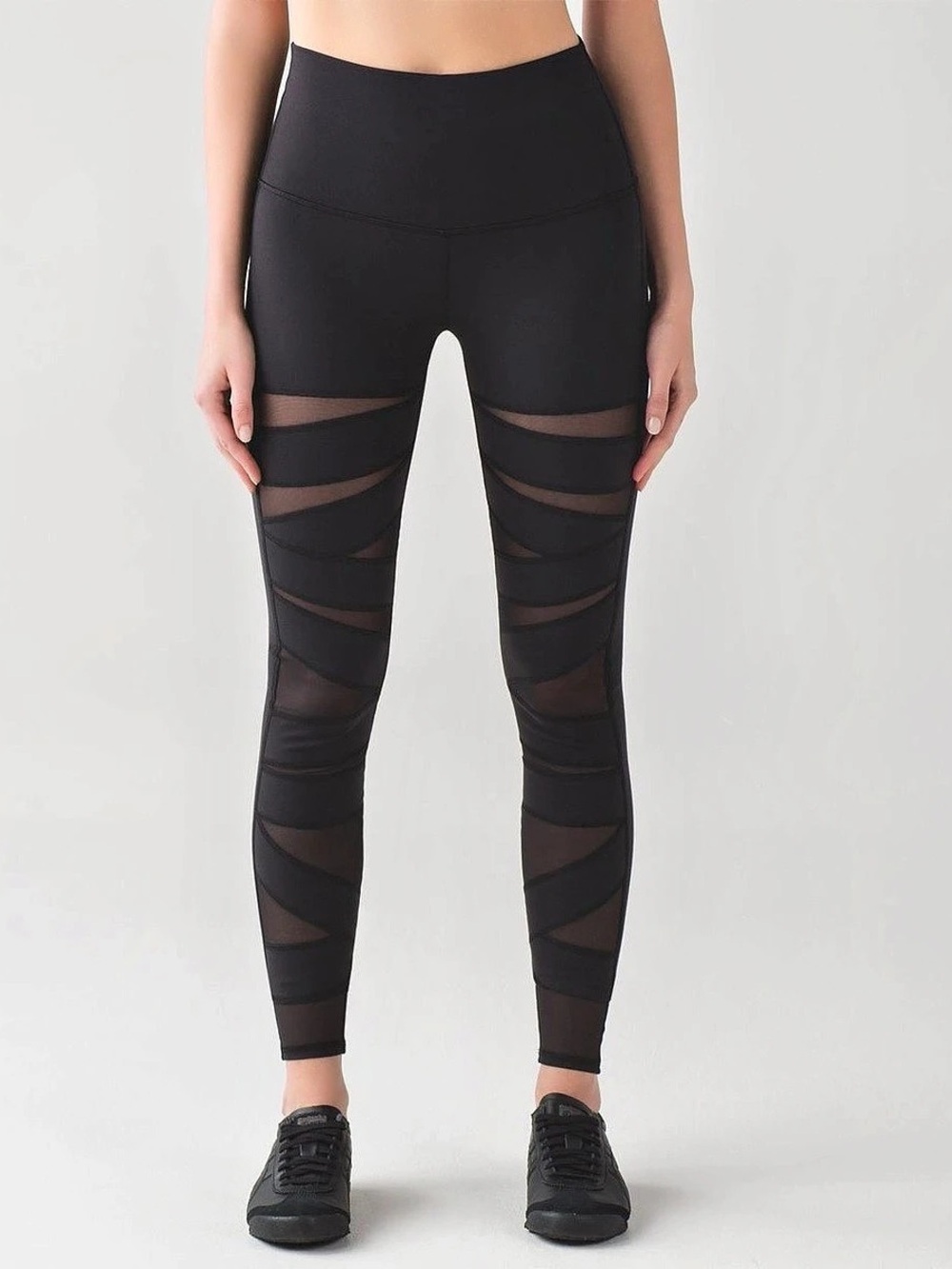 LULULEMON WUNDER UNDER HIGH-RISE TECH MESH LEGGINGS – BLACK - SIZE 10